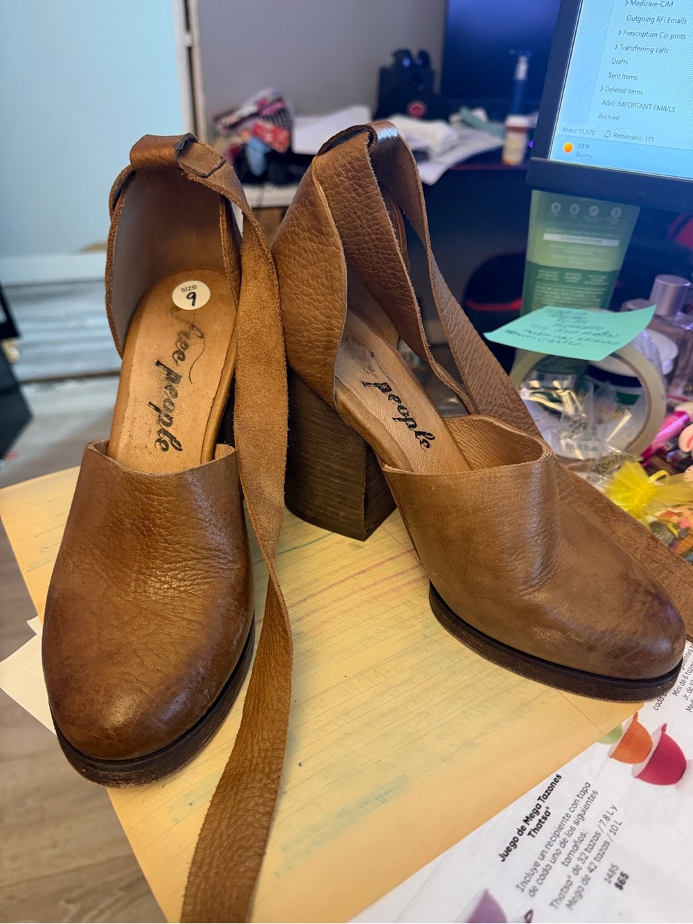 Free People Brown Leather Block Heel Lace-Up Shoes